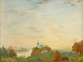 ABOVE THE RIVER AUTUMN Boris Mikhailovich Kustodiev plan scènes paysage